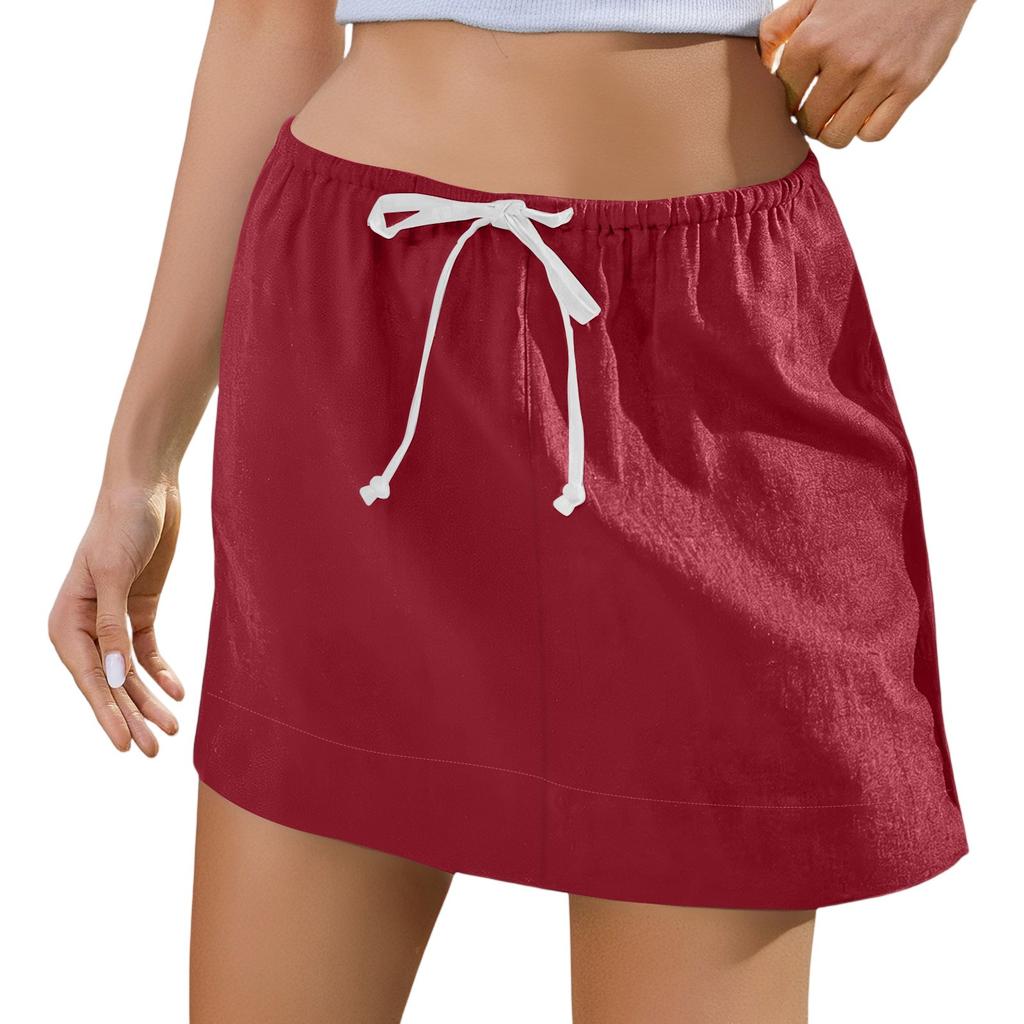 Damen Sommer Elastische Krawatte Einfarbig Locker Kurzer Rock