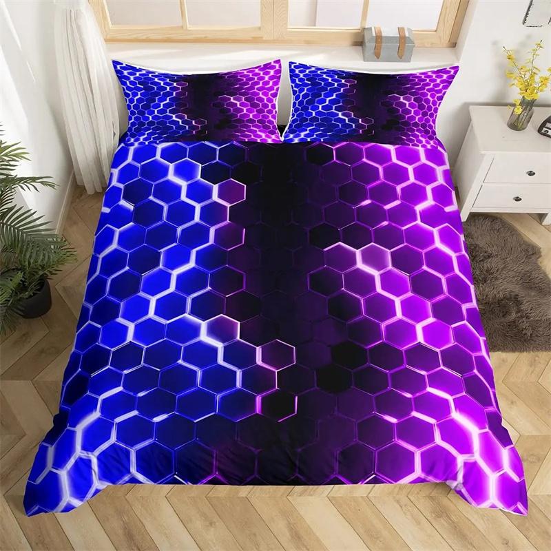 Honeycomb Duvet Cover Set Pink Geometry 3D Printed Bedding Set Polyester Cool Style Double Queen King Quilt Cover For Boys Adult