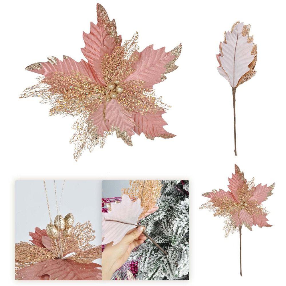 Handmade Artificial Christmas Flowers Shiny Xmas Tree Ornaments  Party Supplies