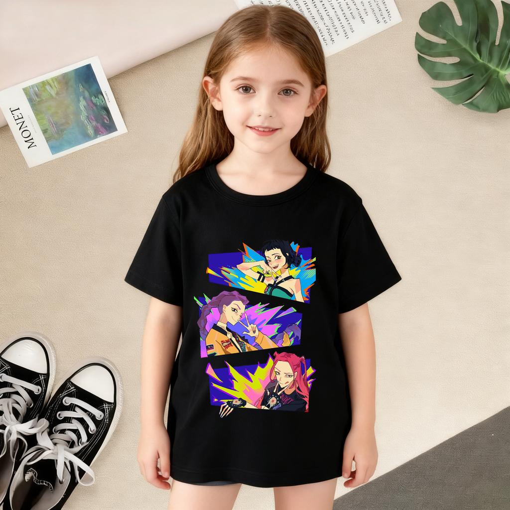 KPop Dämonenjäger Cartoon Print T-Shirts Mädchen Modisch Bequem Kurzärmlig Sommer Vielseitiges Alltags-T-Shirt