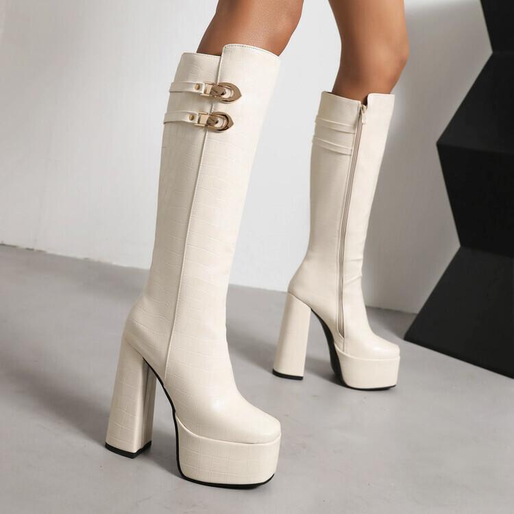 Ins Wang Fried Recommendation! Huge and Thin New Square-headed Knight Boots Women's High-heeled Boots But Knee-high 