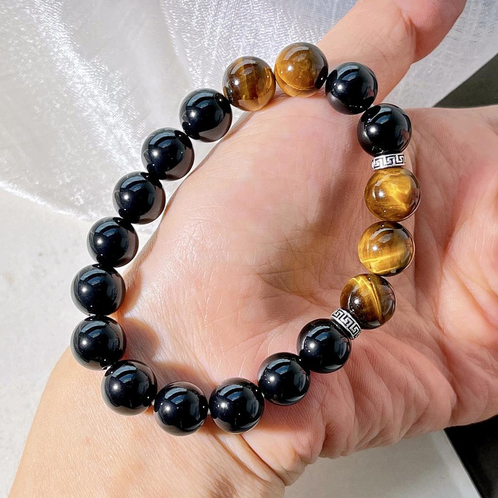 Natural Black Agate Boutique Tiger'S Eye Stone Design Sense Basic Commuter Bracelet Bracelet