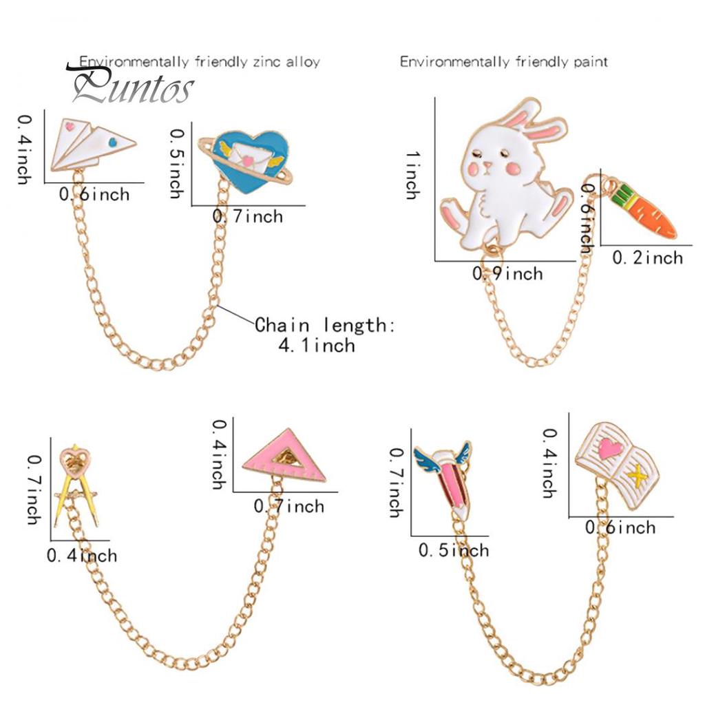Beauty Earrings Women Cute Rabbit Carrot Heart Book Ruler Denim Jacket Collar Chain Brooch Pin