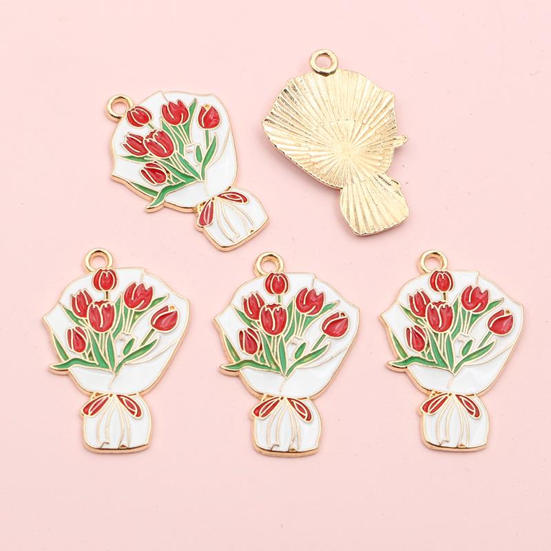 

10Pcs 27x18mm Enamel Flower Bouquet Charms Pendant for Necklaces Earrings DIY Jewelry Making Accessories Findings красный