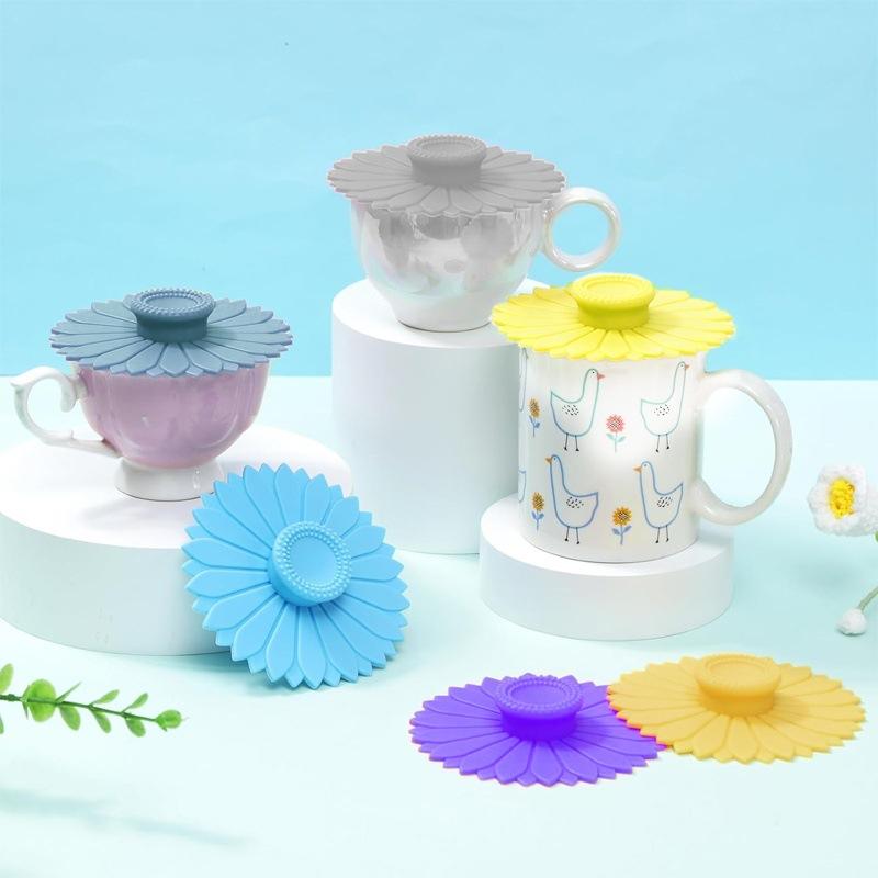 Sonnenblumen Silikon Becherabdeckungen Tassen Deckel Mehrfarbig Universal Staubdicht Wiederverwendbar Hitzebeständig Tassen Deckel für Zuhause Büro Kaffee Tee Milch Getränke Tassen