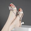  Women Light Weight Black Bow Tie High Quality Spring & Summer High Heel Sandal Shoes Lady Cool Beige Heel Pumps Ab616