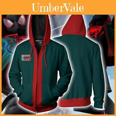 Herren Miles Morales Spiderman Into The Spiderverse Kapuzensweatshirt mit langen Ärmeln und hochwertigem Spandex-Material