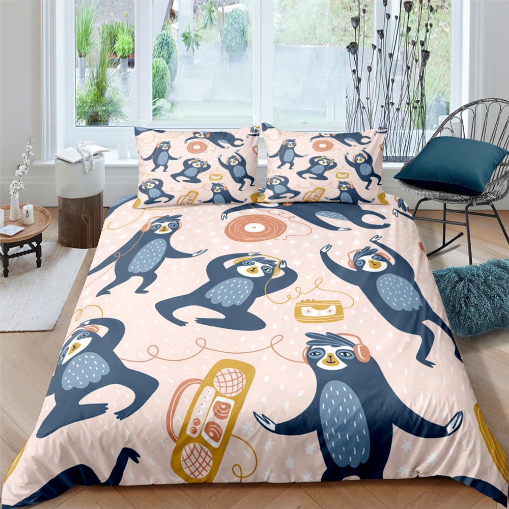 Funda Nórdica de Animales de Dibujos Animados Rey Reina Elefante Jirafa León Juego de Cama para Niños Vida Salvaje Amarillo 2/3 Piezas Funda de Colcha de Poliéster
