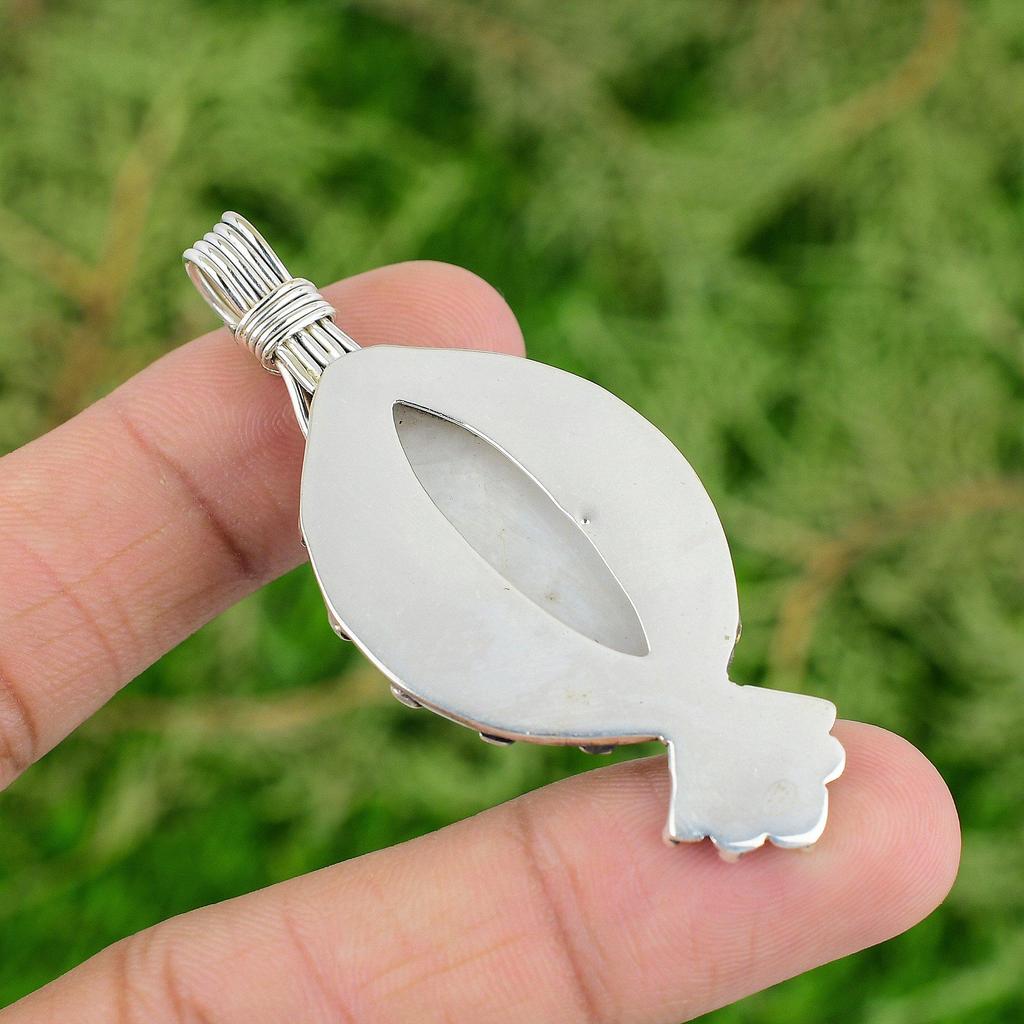 Crown Chakra Rainbow Moonstone Gemstone Wife Pendant Jewelry 925 Sterling Silver