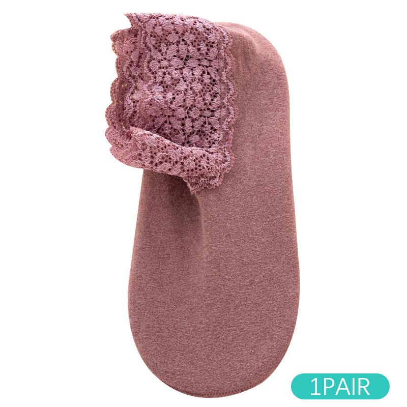 

Бархатные напольные носки с кружевом женские силиконовые нескользящие средней длины осенне-зимние супермягкие и толстые бархатные теплые свободные носки розовый