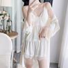 1011 spring, summer and autumn new ice silk sexy pajamas women's pure desire lace high waist and thin hanging skirt with chest pad nightgown