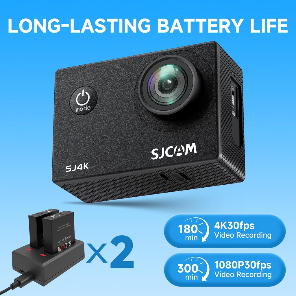 SJCAM SJ4K Action Camera with Image Stabilization 40m Waterproof Underwater Camera Lens with WDR 5x WiFi Connection 2 Included Accessories for and