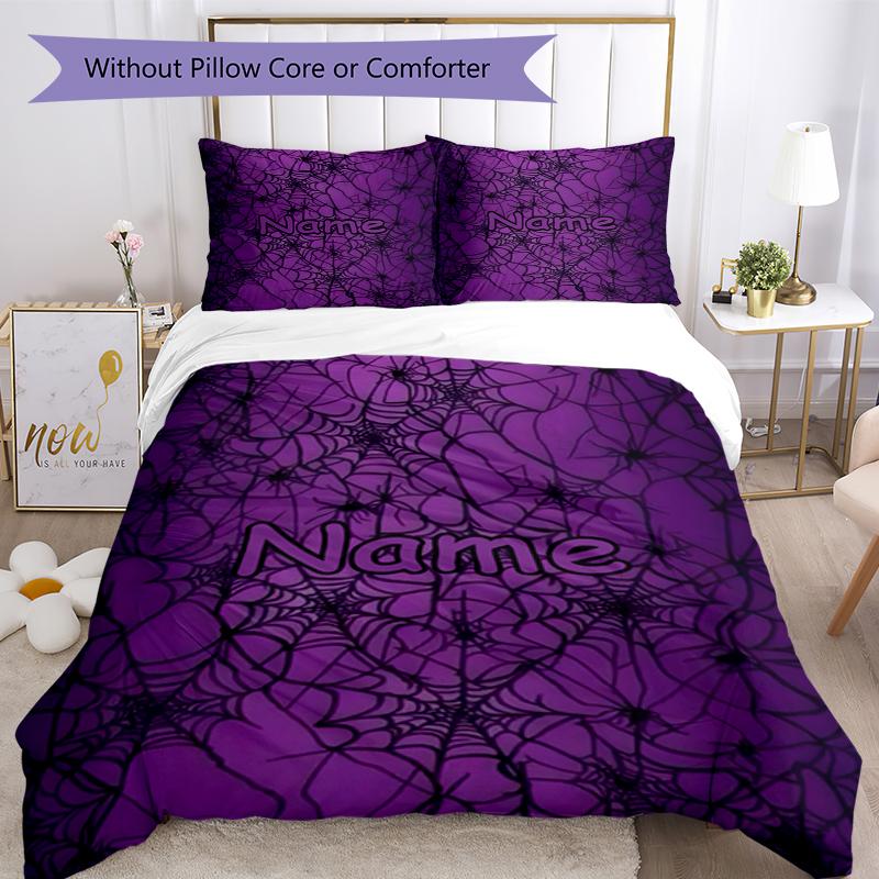 3pcs Custom Name spider Bedding Set Duvet Cover Closure Includes 1 Duvet Cover & 2 Pillowcases, Soft and Comfortable for All Seasons.