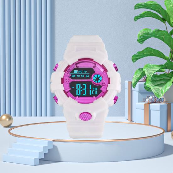 LED Electronic Watch Waterproof Anti-slip Adjustable Strap Round Dial Kids Students Casual Sports Digital Wristwatch Birthday Gift