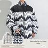 Men's Winter 2025 Wave Pattern Color Block Thick Cotton Jacket with Velvet Lining