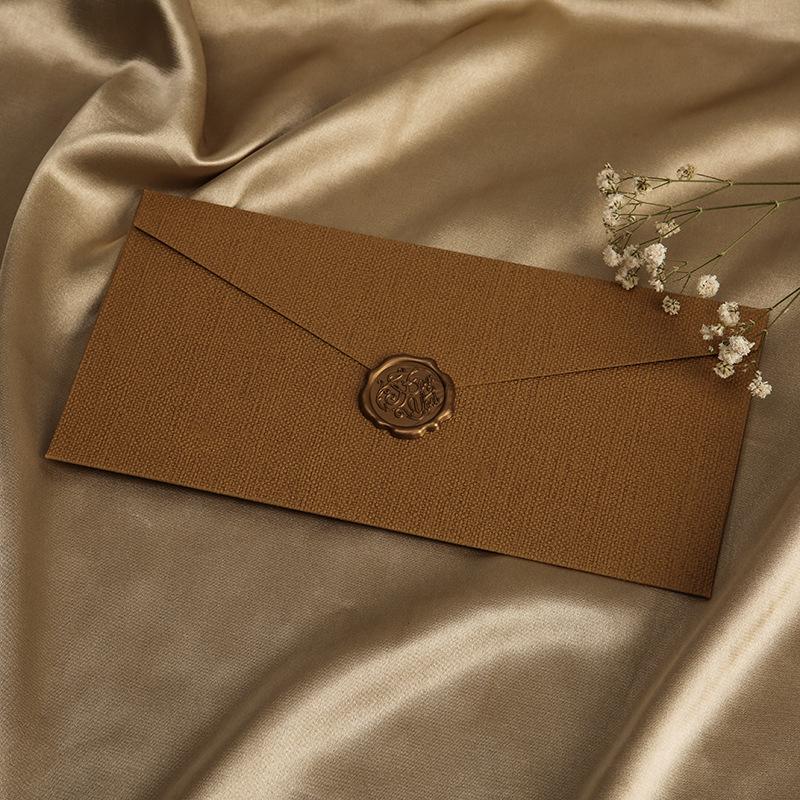 Linen Envelope Letter Paper Set No. 5: Western Retro Love Letter & Wedding Invitation Stationery with Handwritten Sealing Wax.