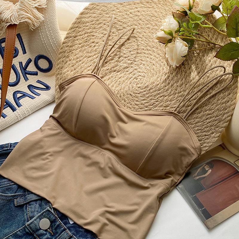 Korean Sweet Camisole Vest Slimming Outer Wear Ultra-thin Bandeau With Chest Pad Sleeveless Top