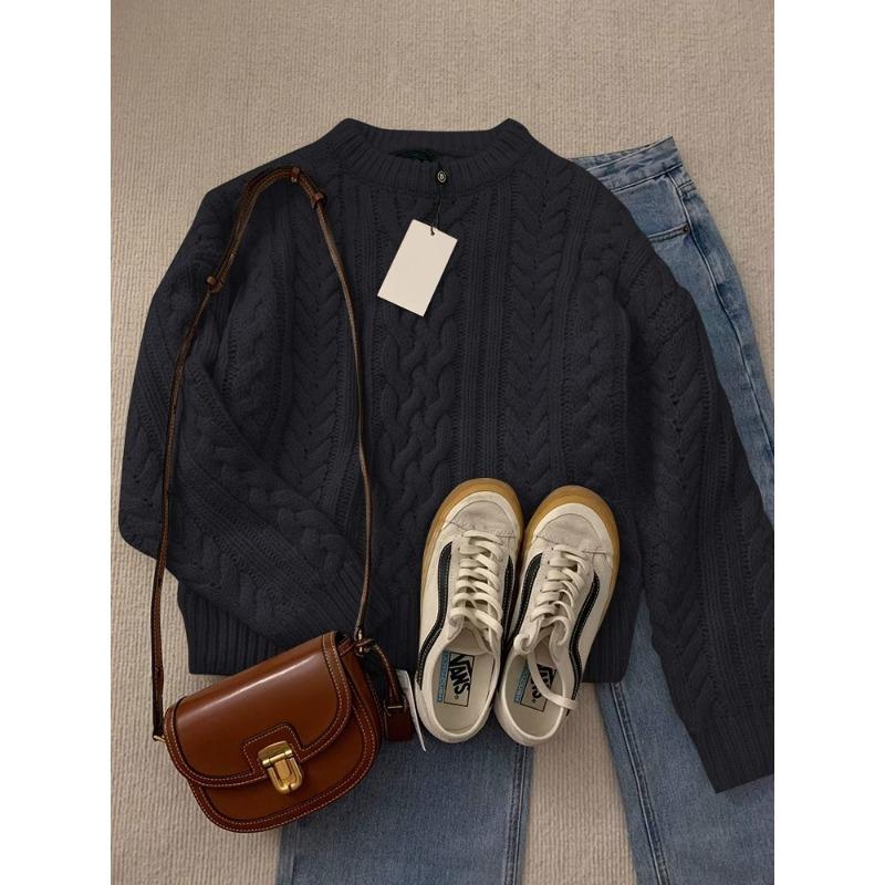 

Autumn and winter new green sweater lazy high-end heavy industry twist knitted sweater thickened top average size чорний