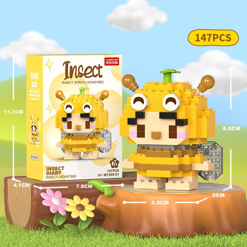 Kreative Insekten-Bausteine Kinderpuzzle Zusammengebautes Mikropartikel Kleintier-Modell Puzzle Biene Schmetterling Geschenk