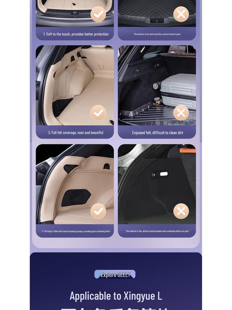 Xingyue L Trunk Mat: Full Coverage for 26 Geely Models, Original Car Color