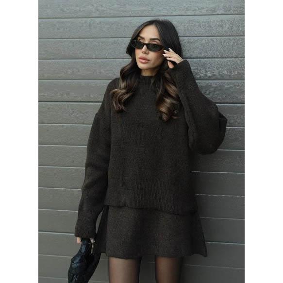 Winter Autumn Chic Knitted Two Piece Set Women Fashion Preppy Style O Neck Loose Sweater A Line Mini Skirt Sets Female Outfits