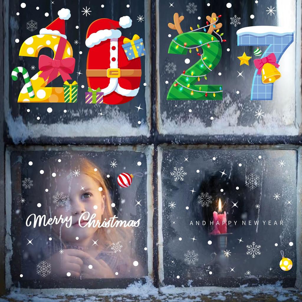 2027 Christmas Window Clings Static Stickers for and Doors Removable No Glue