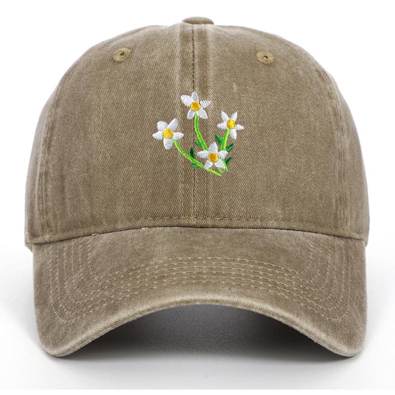 Korean 2025 Floral Embroidered Curved Brim Baseball Cap for Women - Sun Protection & Face Slimming Design