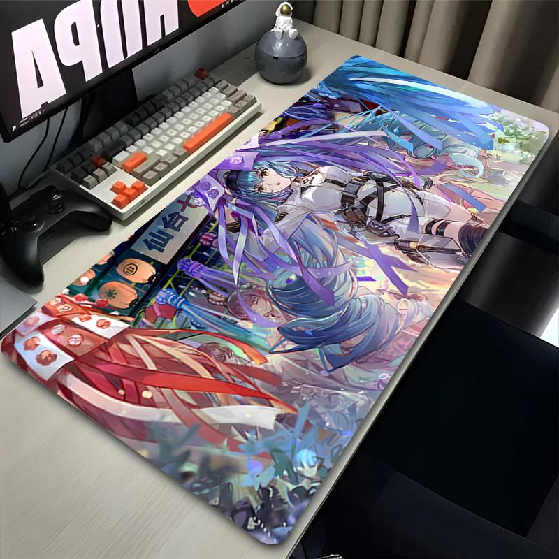 Large Gaming Mouse Pad with Antislip Base and Stitched EdgesAnime Girl with Big Gun Print Desk Mat for PC Laptop Gaming
