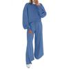 Women's Fashion Round Neck Solid Color Long Sleeve Top Elastic Waist Straight Pants Casual Set