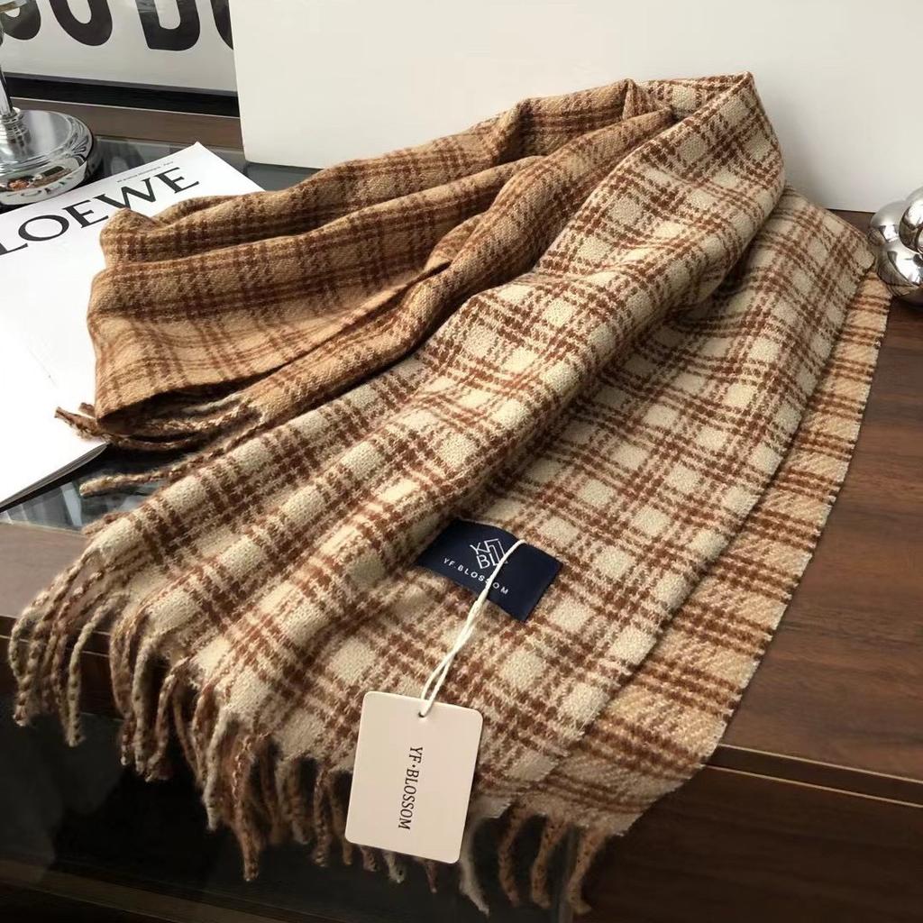 Autumn And Winter Scarf Ab Color Matching Plaid Cashmere Warm Shawl Dual-Purpose Scarf Tide