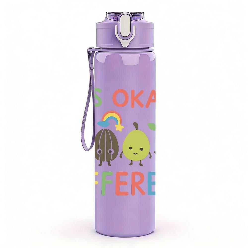 1PC Its Okay To Be Different Dino 750ml Color Plastic Sports Water Bottle Leakproof Flip Straw Lid Suitable for Sports Office Home Use