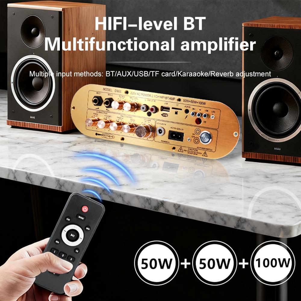 D900 2.1 Channel Bluetooth Amplifier Board High Power Subwoofer Digital Amp for Home Use DC 12-24V AC 110-220V 50W+50W+100W