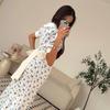 Fashion Slim-fit Printed Women's Dress Summer Lapel Short-sleeved Ankle-length Dress Elegant High-waist Slit Women's Dress