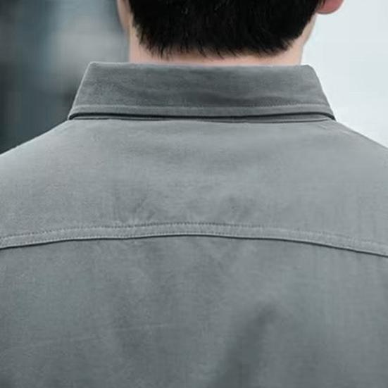 Men Autumn Shirt Double Pockets Solid Color Long Sleeves Turn-down Collar Loose Warm Single-breasted Casual Korean Style Autumn Tops for Daily Wear