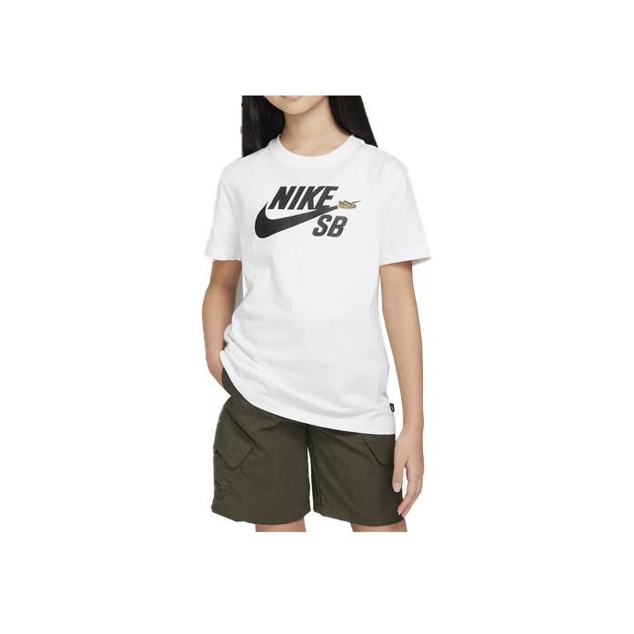 Nike T-Shirt Logo Print Round Neck Short Sleeve Kids Tops White FN9673-100