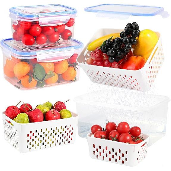 3 Pack Fruit Storage Containers for Fridge Airtight Food Storage Containers with Removable Colander Produce Saver Organizers Storage for 3 Pack 8250₽