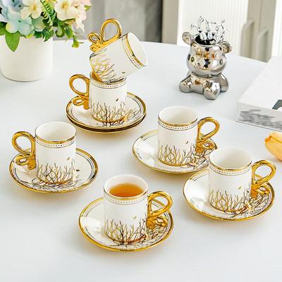 Ensemble à café en céramique dorée européenne (6 Tasses & 6 Soucoupes)