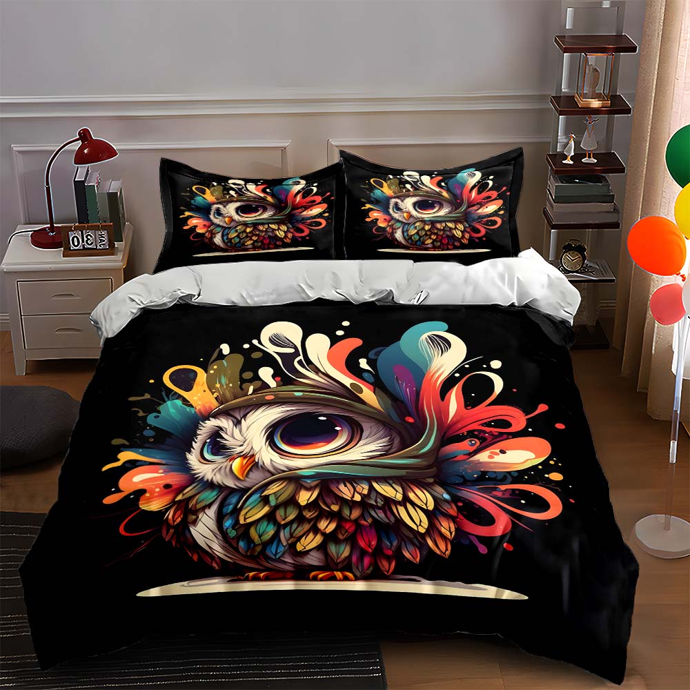 

Colorful owl artwork Bedding Duvet cover sets Duvet covers Pillowcases gifts (1 * Duvet Cover 2 * Pillowcases, without duvet insert) 135x200cm
