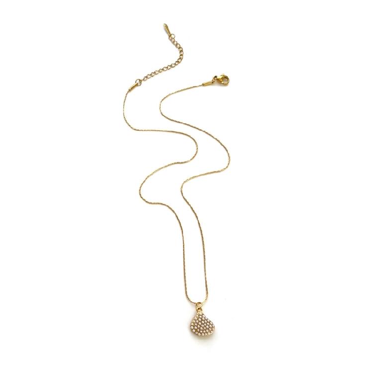 Stainless Steel Nauticals Necklace With Intricate Shell Designs and Rhinestones Decorations for Everyday Stacking