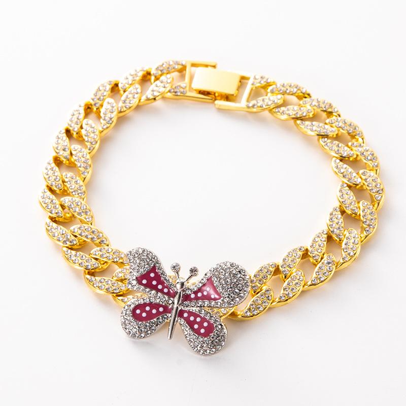 High Quality Jewelry Full Diamond Drip Butterfly Cuban Chain Necklace Hip Hop Necklace Collarbone Chain Female