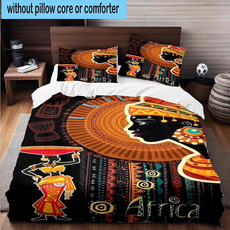 African Women 3pcs Bedding,Including 1pc Duvet Cover And 2pcs Pillowcases Perfect for Christmas,Ideal for Bedroom, Dormitory