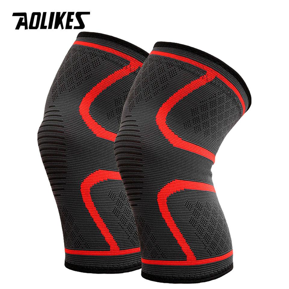 AOLIKES 1Pair Compression Knee Support Sleeve Elastic Breathable Knee Pads Brace Springs Gym Sports Protector Basketball Run