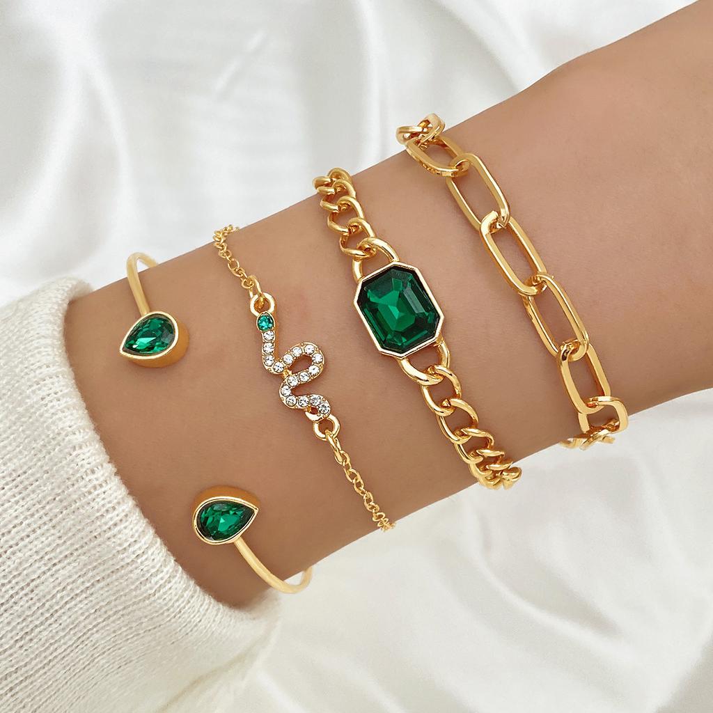 5Pcs/ Set Bohemia Minimalism Multilayer Love Heart Hollow Out Open Mouth Bracelet Set for Women Metal Chain Bangle Zircon Gifts