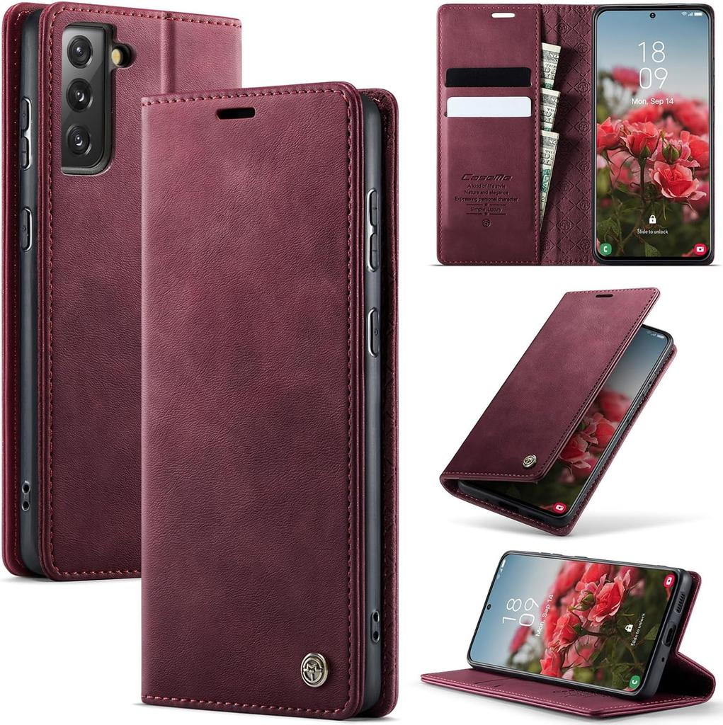 Wallet Case for Samsung Galaxy S21 Leather Wallet Flip Cover with Card Holder, Kickstand, Magnetic Closure, RFID Blocking TPU Shockproof Phone Case