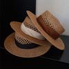 Spring Summer Vintage Hollow Out Flat Top Straw Hat Woman Sun Protection Vacation Beach Hat