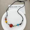 Retro Ethnic Ceramic Wood Necklace: Geometric Fruit Pendant for Women