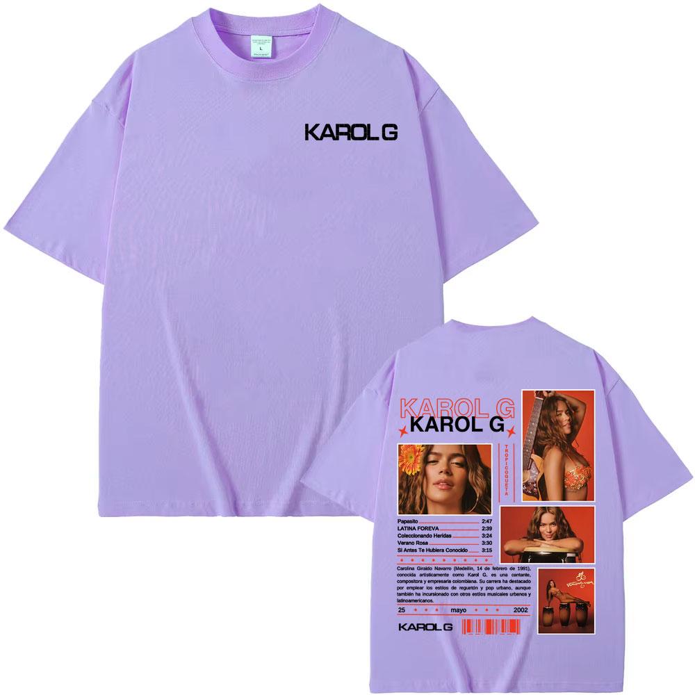 Karol G Tropicoqueta New Album 2025 Cover Tee Shirt Men Women Harajuku Retro High Street T-shirt Summer Tops Pure Cotton T Shirt