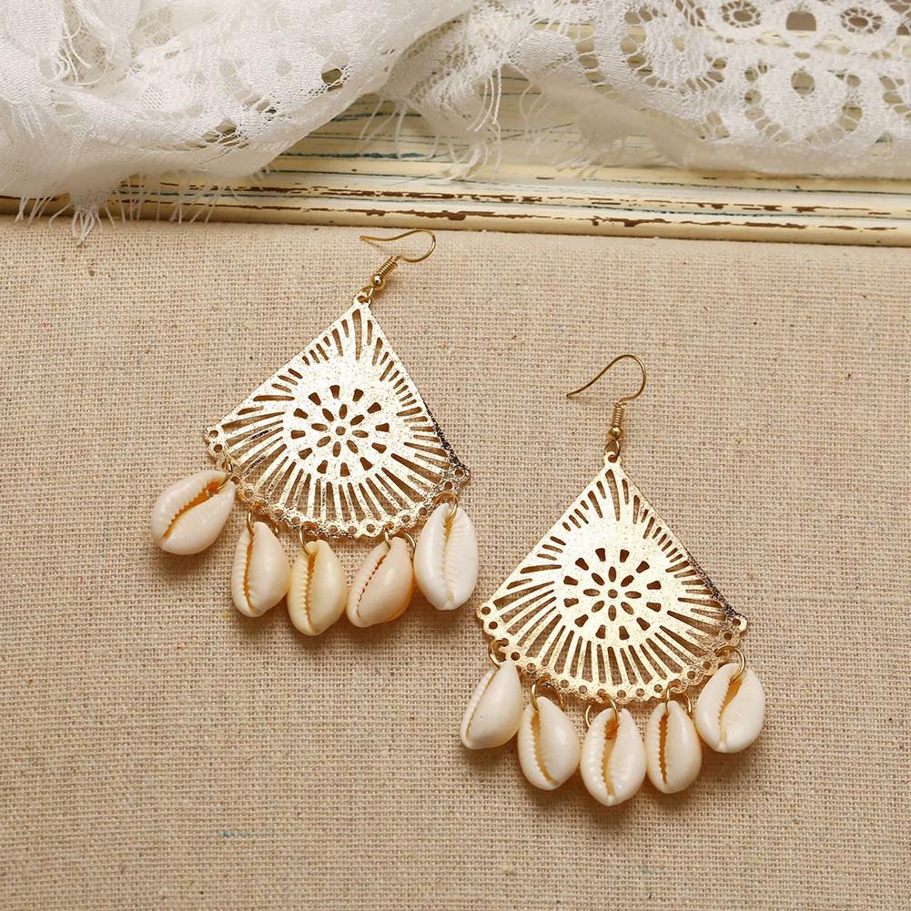 Simple Natural Shell Pendant Fan Shaped Earrings