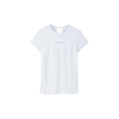 Champion Série d'entraînement fitness T-shirt manches courtes col rond couleur unie à lettres Hauts pour femmes Blanc papier 162330115-1