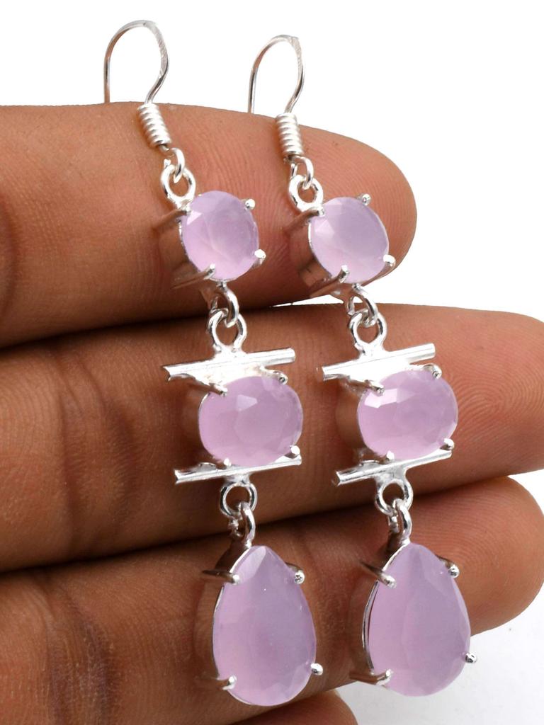 Rose Chalcedony Gemstone Ethnic Handmade Drop Dengle Earring Jewelry ER 262